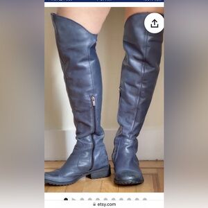 Vintage one of a kind soft leather over the knee blue boots